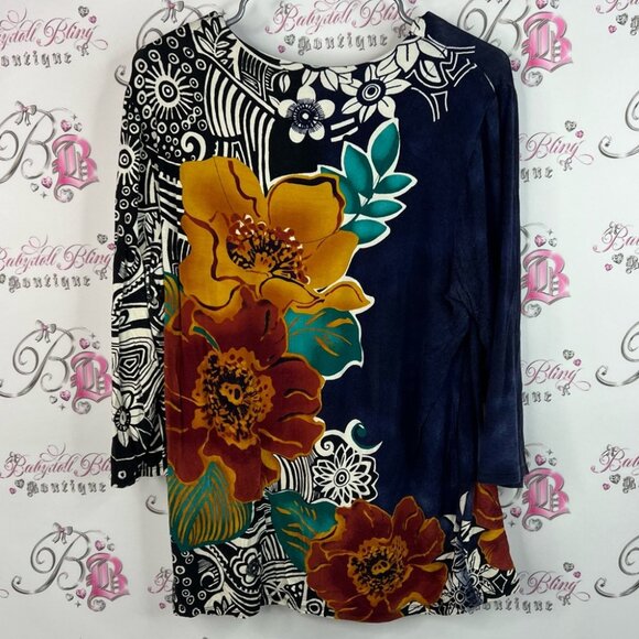 Chico's long sleeve flowers art abstract Multicolor Floral and Abstract Blouse - Picture 2 of 10